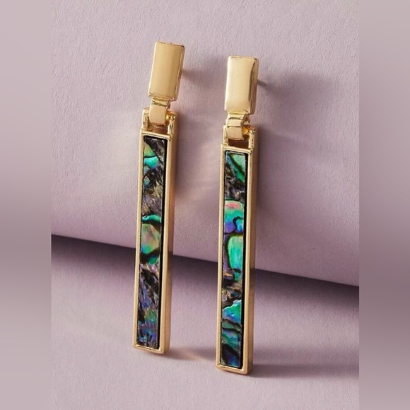 New Genuine Abalone Shell Linear Bar Drop Dangle Earrings - Picture 10 of 16